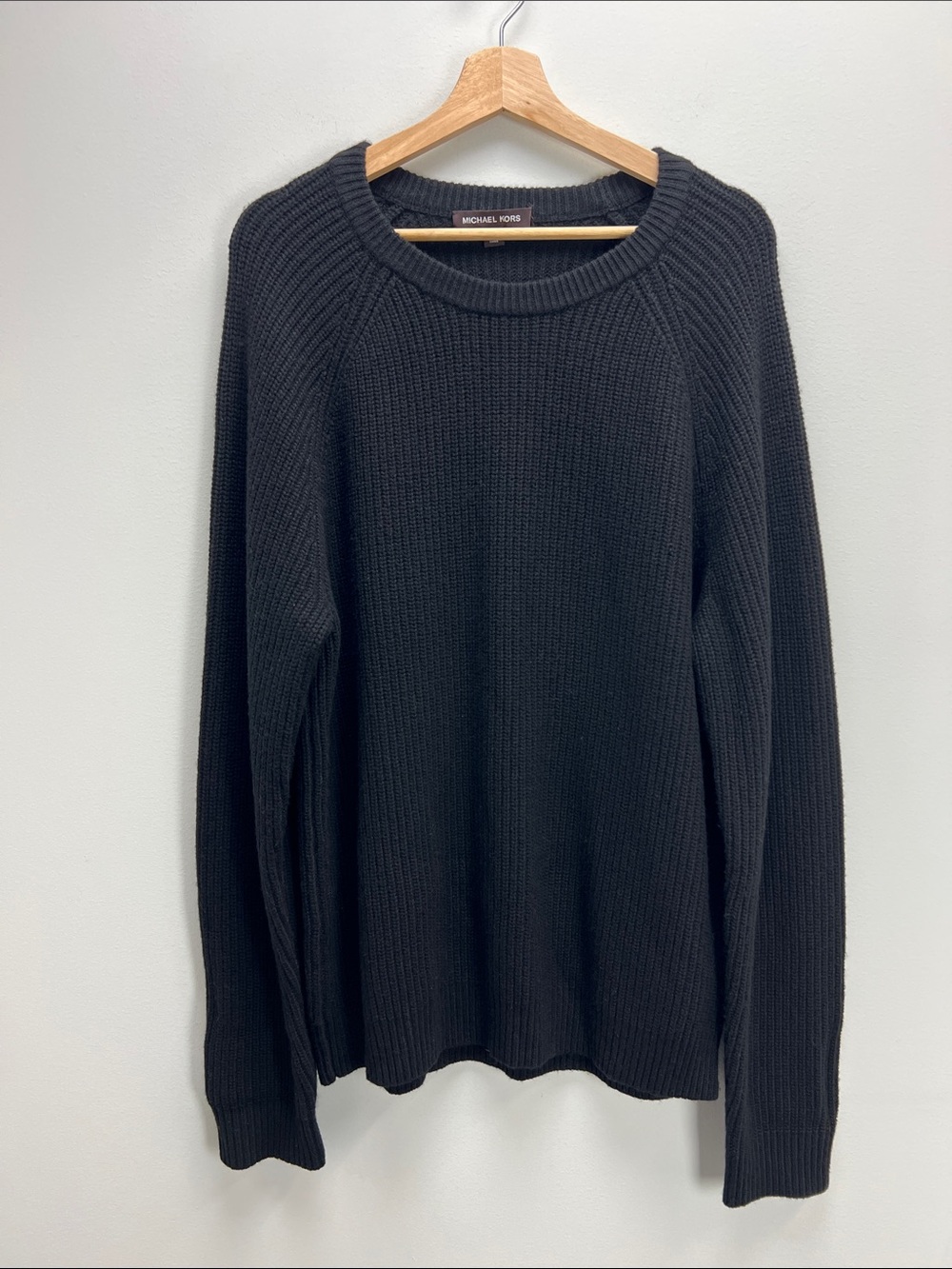 Michael Kors Wool Cashmere Ribbed Shaker Sweater Black Mens XL Fisherman Chunky